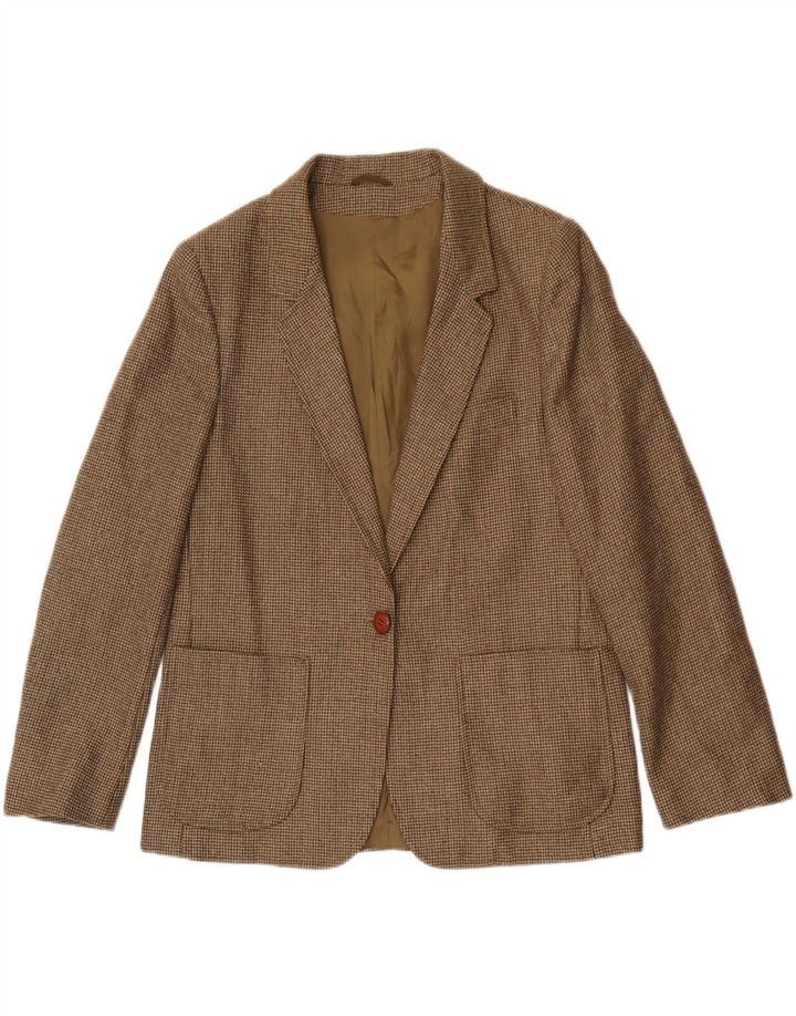 Vintage damska marynarka zapinana na 1 guzik UK 14, duża kratka khaki
