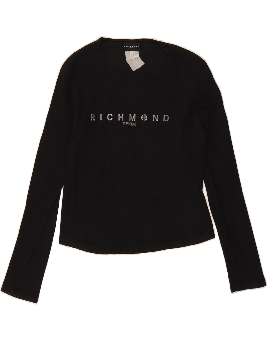 RICHMOND Womens Graphic Top Long Sleeve UK 10 Small Black Cotton Vintage Richmond and Second-Hand Richmond from Messina Hembry 