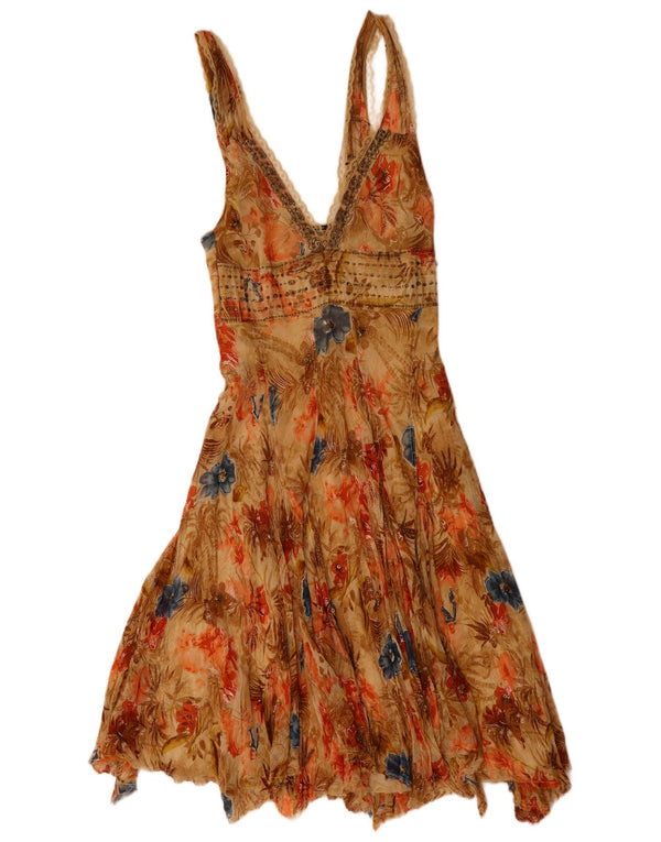 Extyn damska sukienka asymetryczna UK 8 Small Beżowa wiskoza w kwiaty