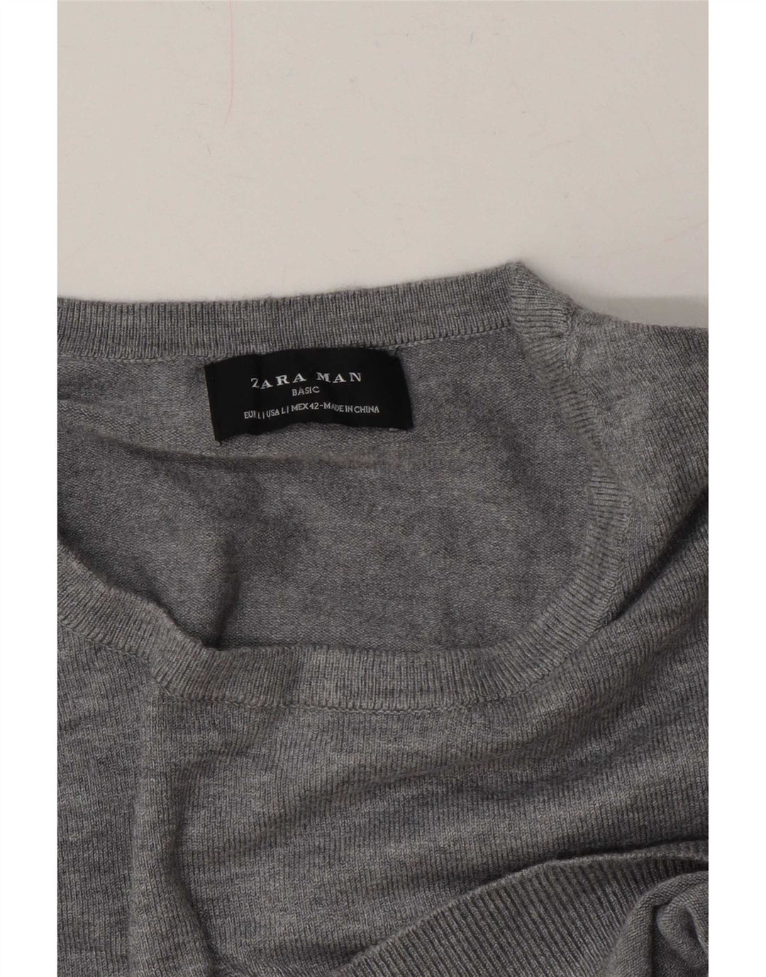 Męski sweter z okrągłym dekoltem Zara, duży, szary