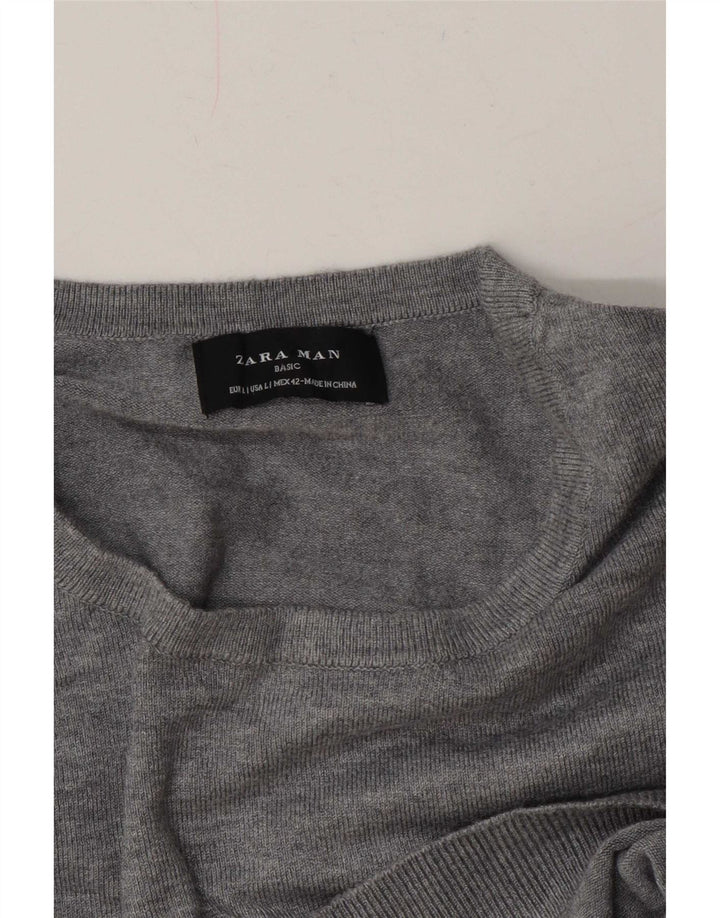 Męski sweter z okrągłym dekoltem Zara, duży, szary