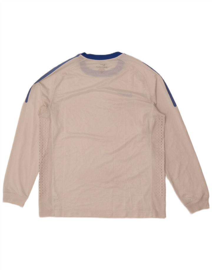 Męska koszulka Nike Dri Fit z długim rękawem, duża, biała, poliestrowa z blokami kolorów