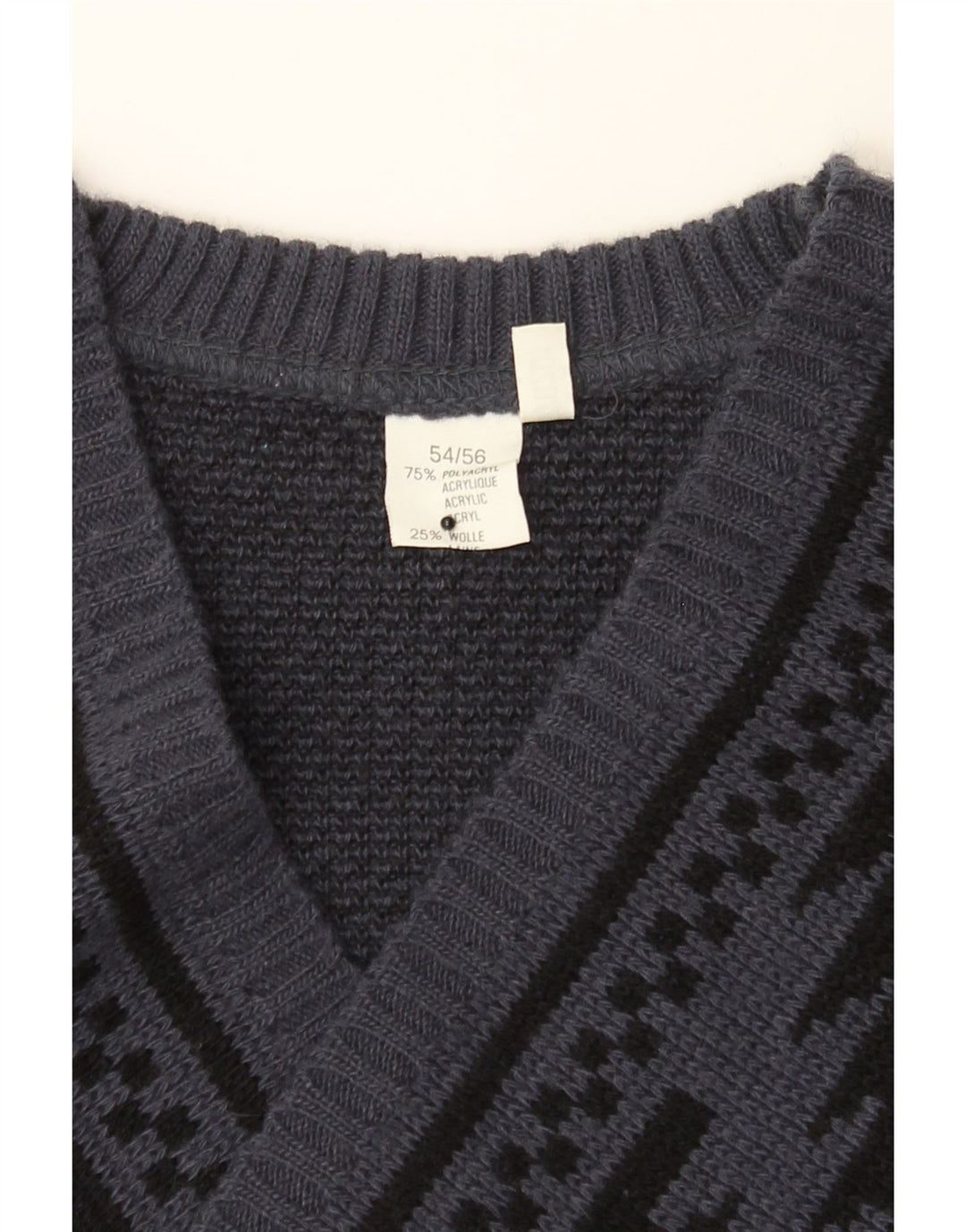 VINTAGE Mens Abstract Pattern V-Neck Jumper Sweater IT 54/56 XL Grey Vintage Vintage and Second-Hand Vintage from Messina Hembry 