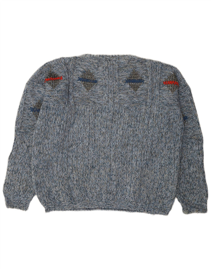 Damski sweter oversize Pitti z dekoltem w łódkę IT 48 XL Niebieski geometryczny