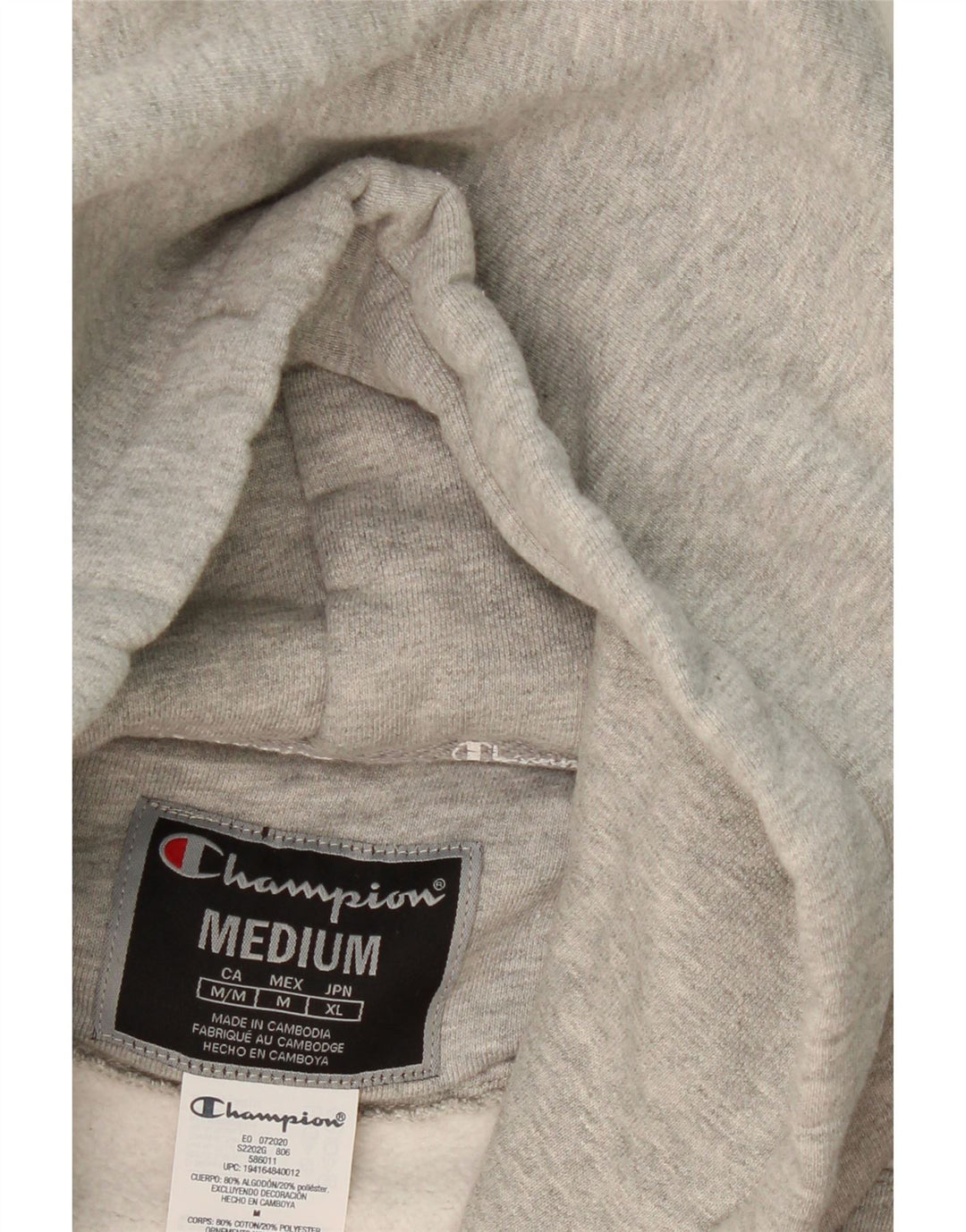 CHAMPION Mens Graphic Hoodie Jumper Medium Grey Cotton Vintage Champion and Second-Hand Champion from Messina Hembry 