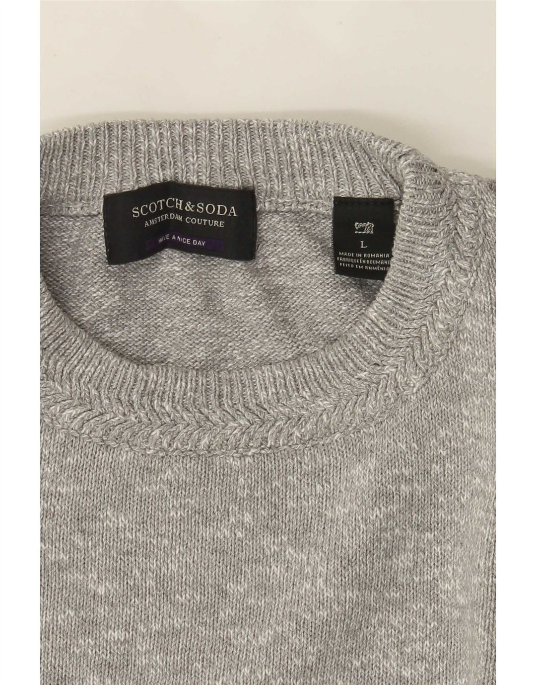 Męski sweter z okrągłym dekoltem Scotch & Soda, duży, szary, nakrapiany