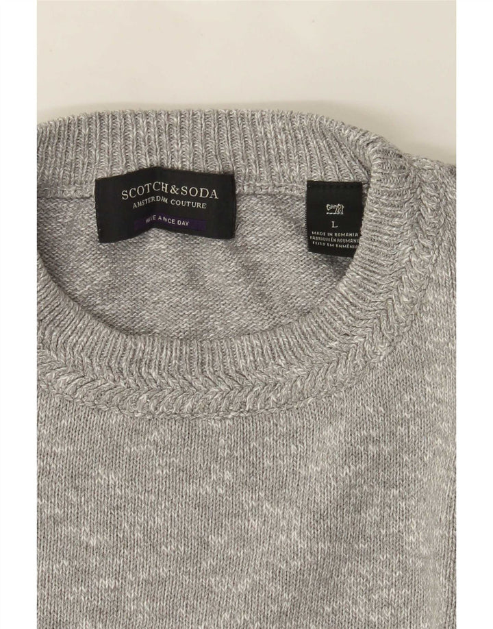Męski sweter z okrągłym dekoltem Scotch & Soda, duży, szary, nakrapiany