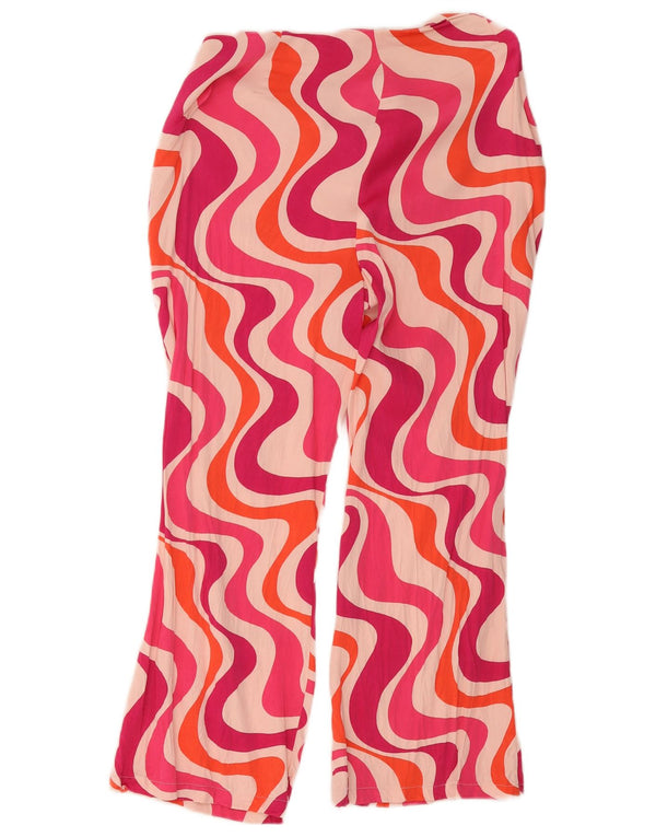 Damskie spodnie Zara z abstrakcyjnym wzorem i wysokim stanem XL W32 L24 Różowe