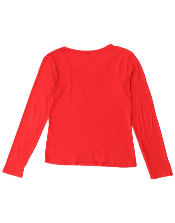 Benetton Womens Crop Top Long Sleeve UK 14 Medium Red