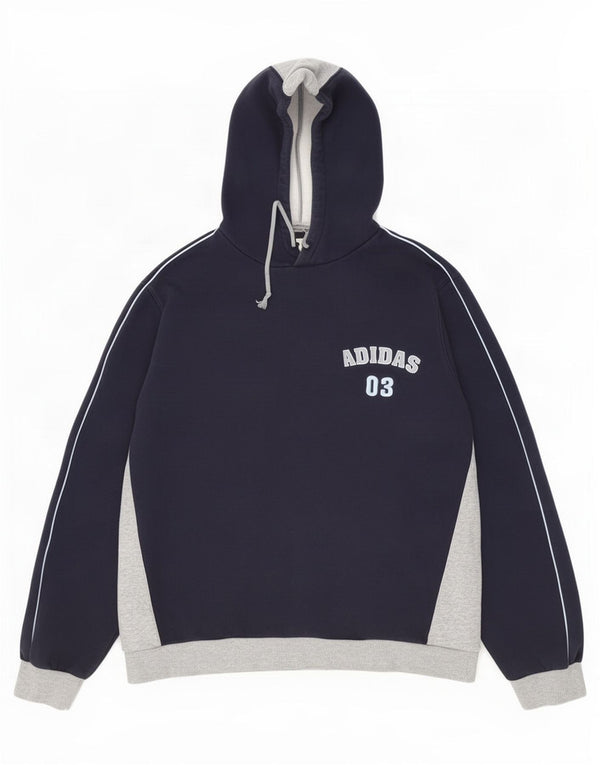 Męska bluza z kapturem Adidas z grafiką, duża, granatowa, bawełniana z blokami kolorów