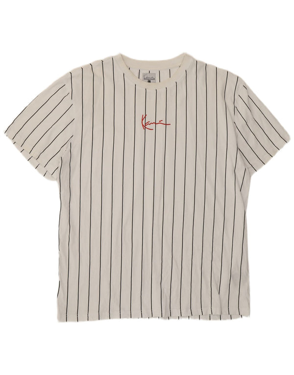Męski T-shirt z grafiką Karl Kani, duży, biały, bawełniany w prążki
