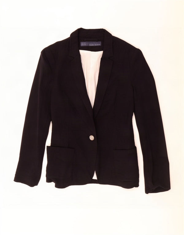 Zara Womens 1 Button Blazer Jacket UK 10 Small Black Viscose