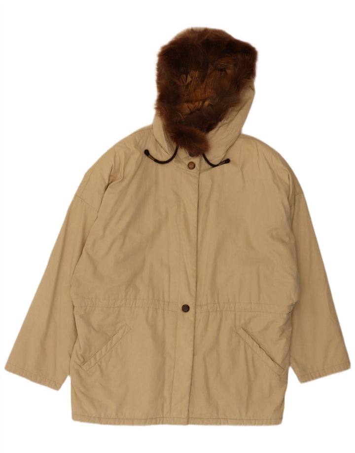 Vintage damska kurtka parka z kapturem UK 20 2XL beżowa