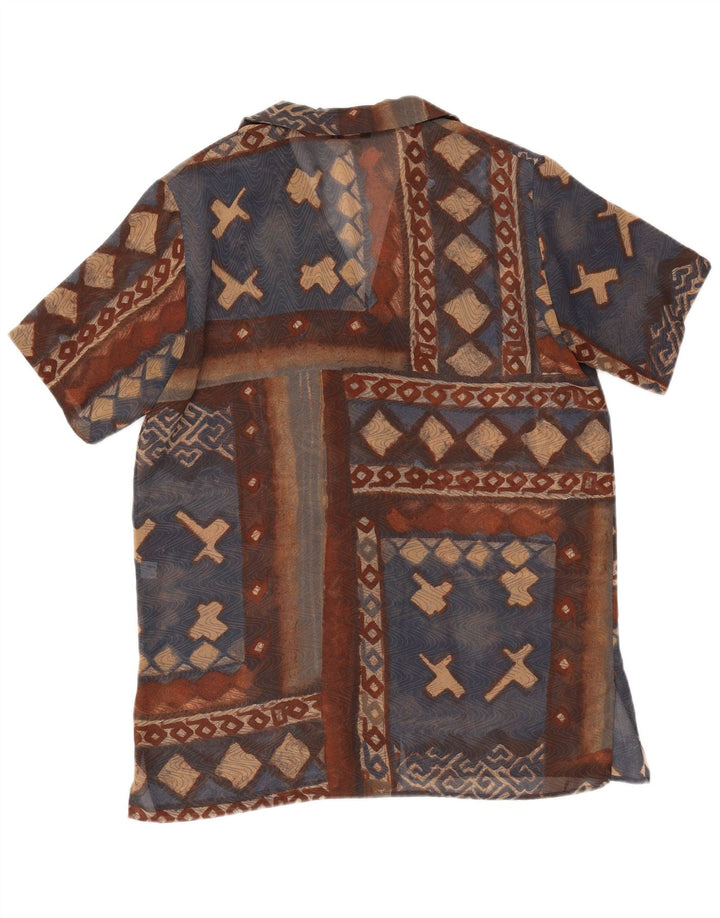 Damska bluzka koszulowa z krótkim rękawem PIERRE CARDIN IT 48 XL, brązowa, geometryczna