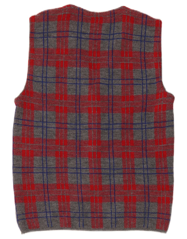Męski sweter bez rękawów w stylu vintage, mały, szary, wełniany w kratkę