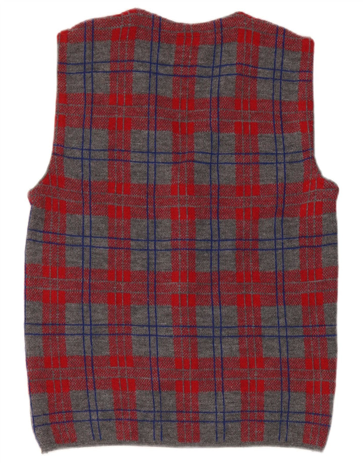 Męski sweter bez rękawów w stylu vintage, mały, szary, wełniany w kratkę