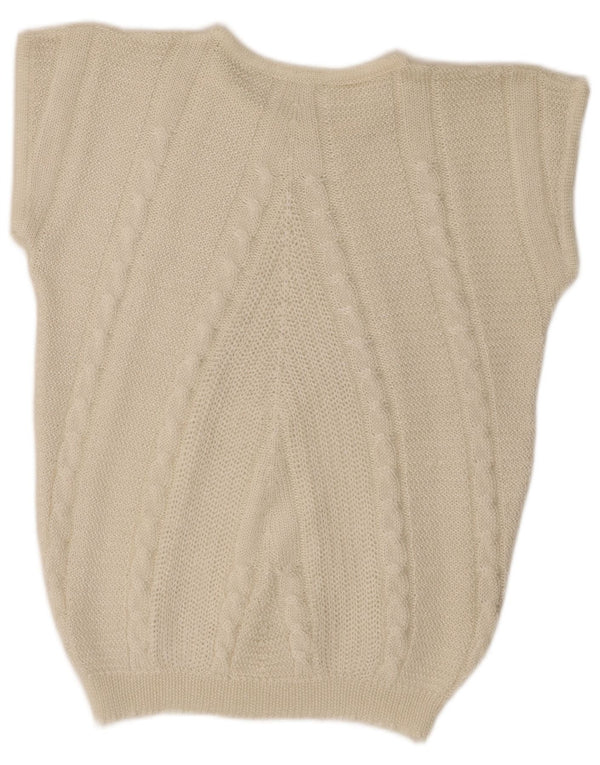 Sweter damski w stylu vintage z krótkim rękawem i okrągłym dekoltem UK 14, duży biały