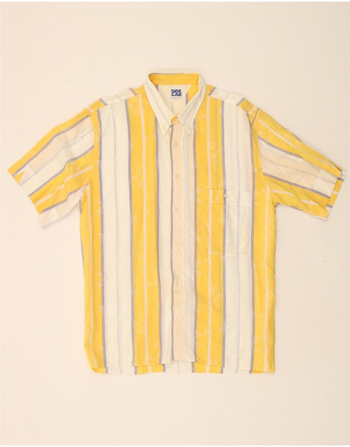 VINTAGE Mens Short Sleeve Shirt Medium Yellow Striped Vintage Vintage and Second-Hand Vintage from Messina Hembry 