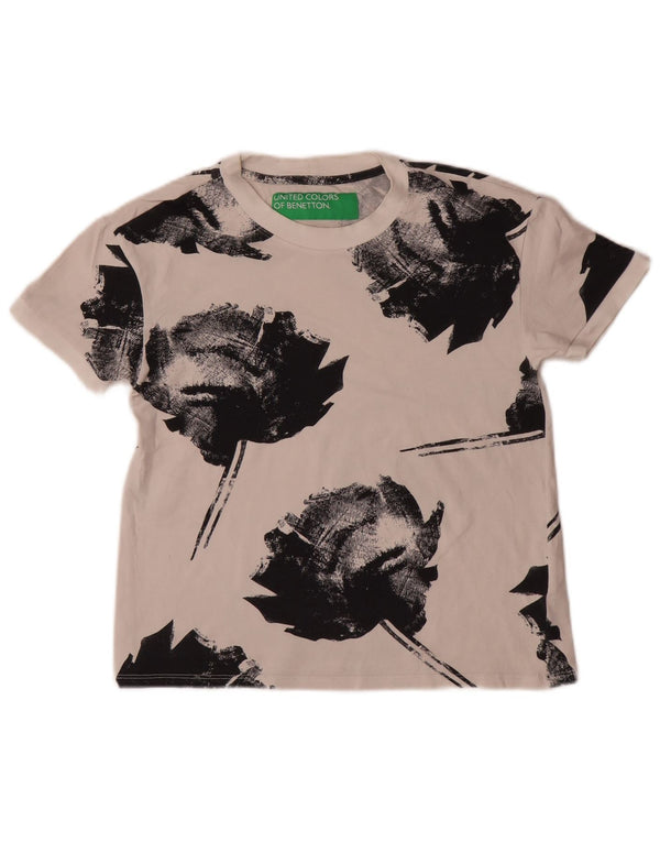 T-shirt damski Benetton Top UK 6 XS, biała, bawełniana w kwiaty