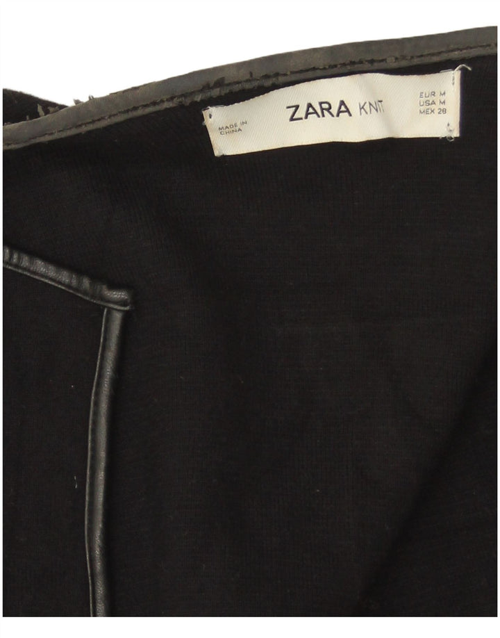 Sweter damski Zara z długim rękawem i otwartym kardiganem UK 14, średni czarny