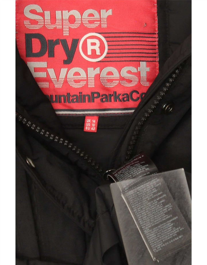 Damska kurtka parka z kapturem Superdry UK 14, duża, czarna nylonowa