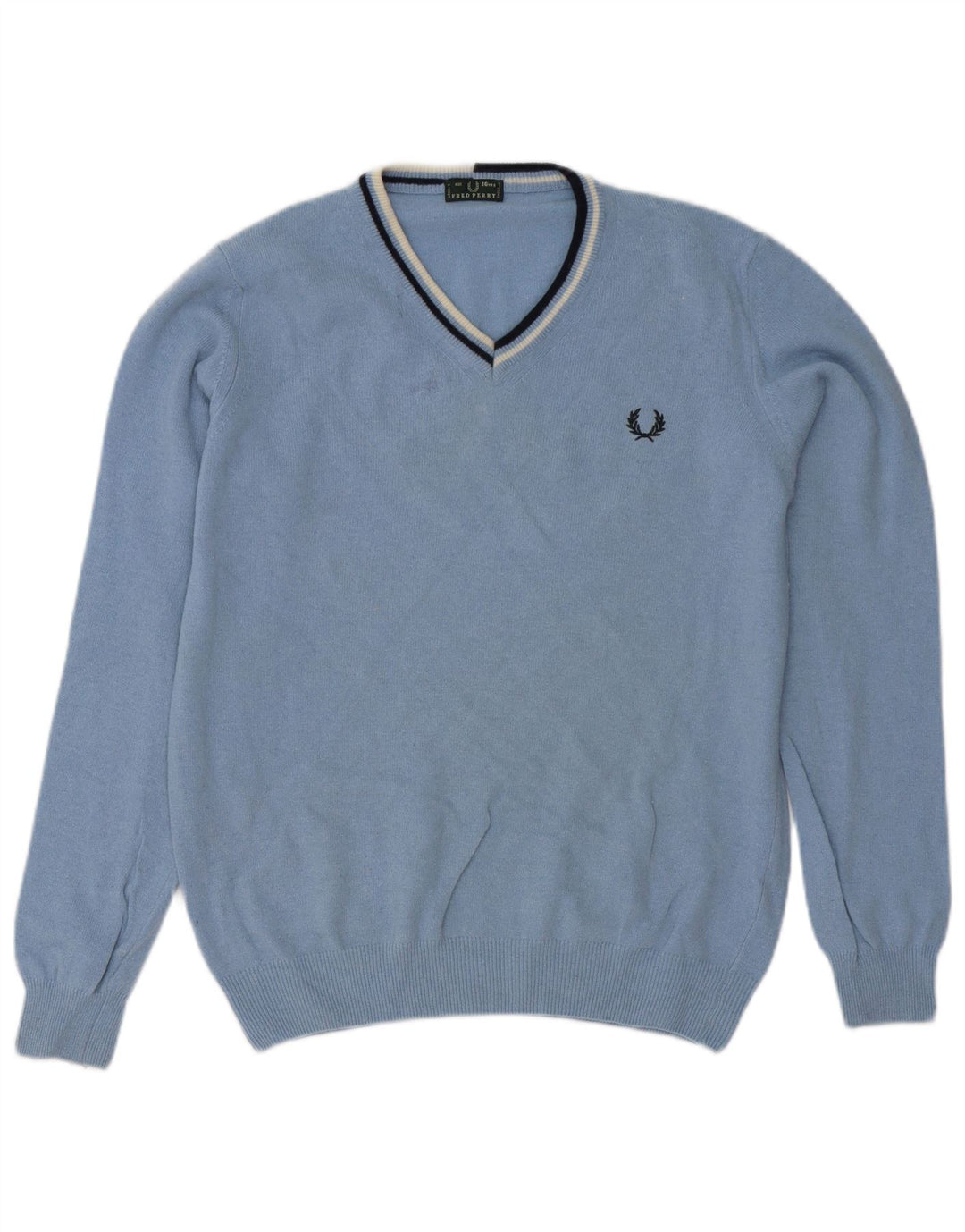 Sweter chłopięcy Fred Perry z dekoltem w kształcie litery V, 15-16 lat, niebieska wełniana