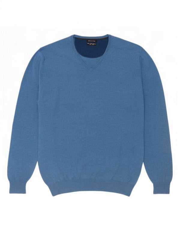 Męski sweter Massimo Dutti z dekoltem w kształcie litery V, XL, niebieski, bawełniany