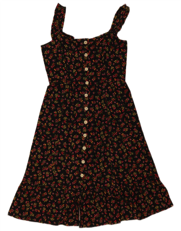 Damska sukienka letnia w stylu vintage UK 12, średnia czarna w kwiaty