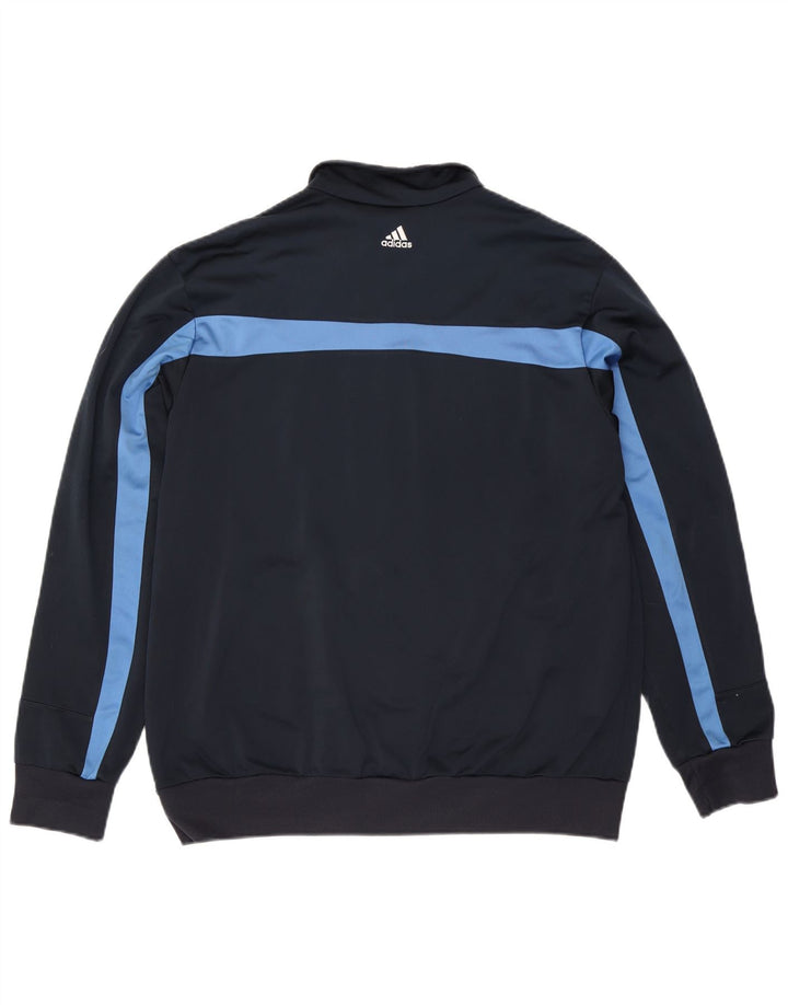 Męska kurtka dresowa Adidas, duża, granatowa, z blokami kolorów, poliestrowa