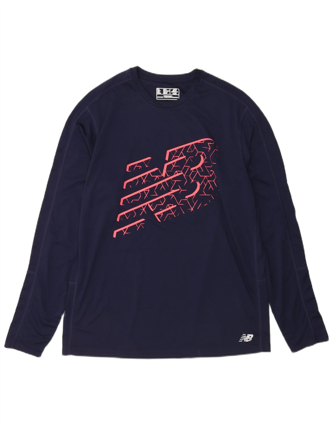 Męski top New Balance z grafiką, długim rękawem i dużym granatowym poliestrem