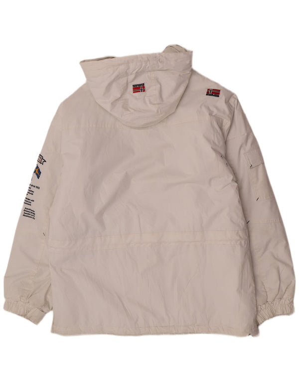 Męska kurtka Anorak z kapturem i grafiką Geographical Norwegia UK 42 XL Biała