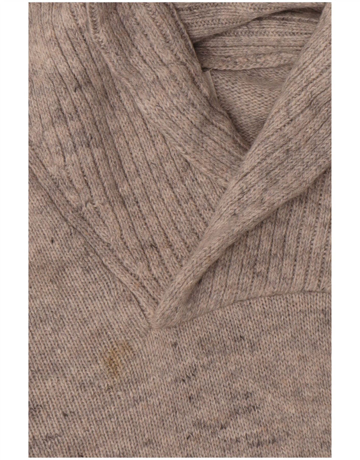 Marks & Spencer Męski sweter z szalowym dekoltem, duży, szary, nakrapiany owcza wełna