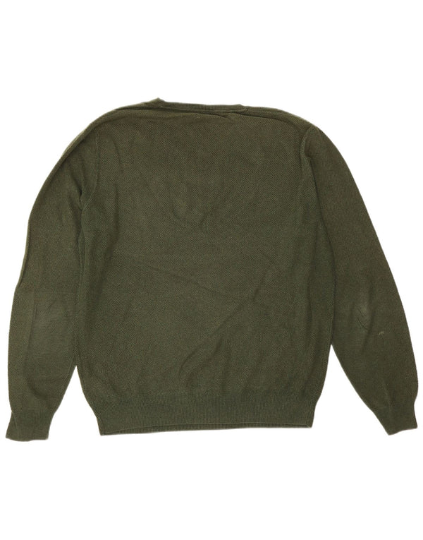 Męski sweter Massimo Dutti z dekoltem w kształcie litery V, duży, zielony, bawełniany