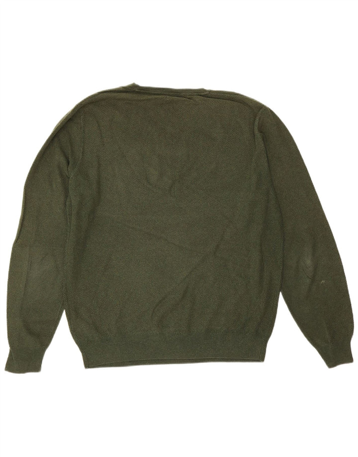 Męski sweter Massimo Dutti z dekoltem w kształcie litery V, duży, zielony, bawełniany