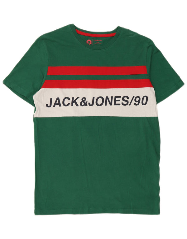 Męski T-shirt z grafiką Jack & Jones, mały, zielony, bawełniany z blokami kolorów