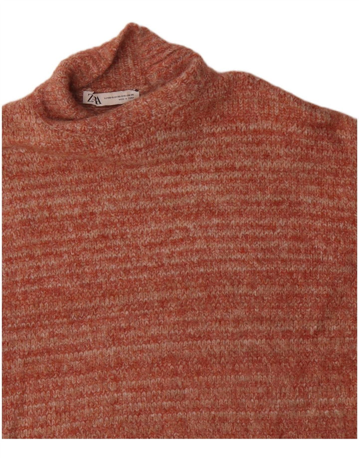 Damski sweter oversize z golfem ZARA UK 6 XS, pomarańczowy poliester