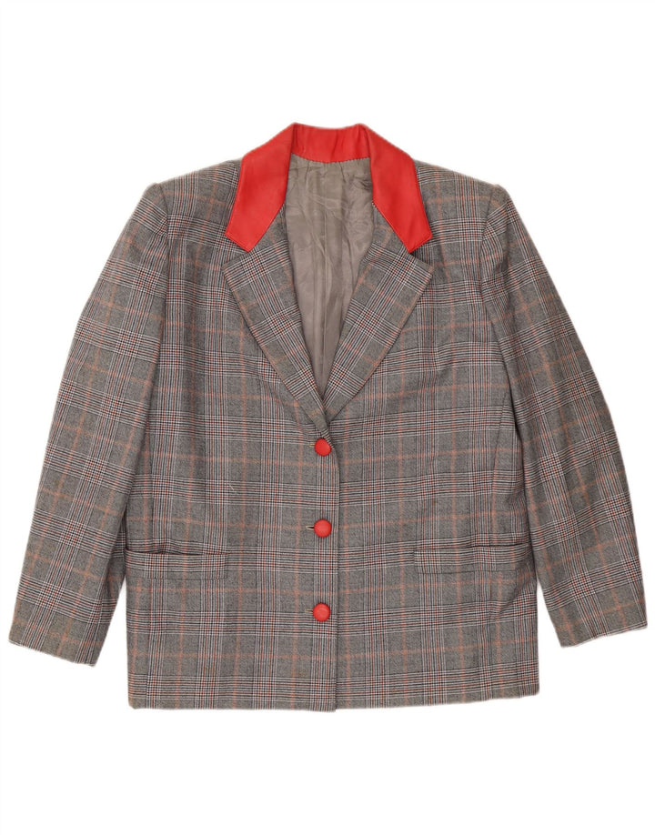 Damska marynarka VINTAGE zapinana na 3 guziki UK 16, duża, szara krata