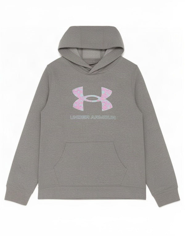 Dziewczęca bluza z kapturem Under Armour z grafiką, 11-12 lat, duża, szara, bawełniana