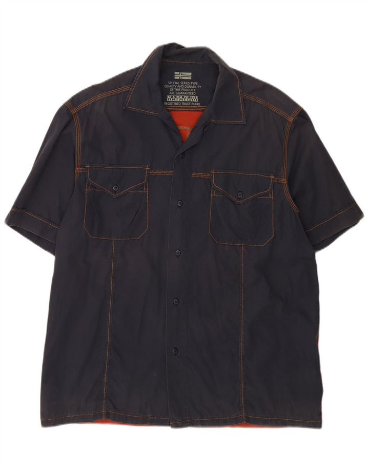 Męska graficzna koszula z krótkim rękawem NAPAPIJRI, średnio-granatowa, w kwiaty