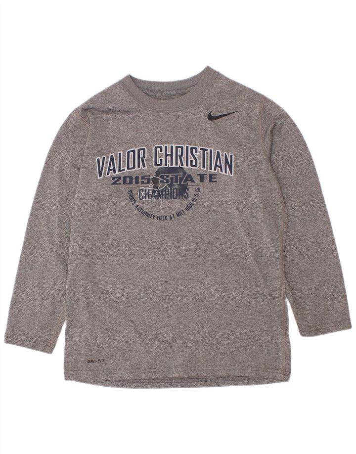 Chłopięca koszulka z grafiką Nike Dri Fit z długim rękawem, 8-9 lat, mała, szary poliester
