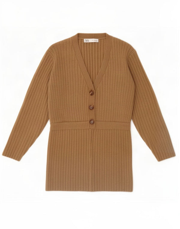 Sweter damski Zara z dekoltem w kształcie litery V, UK 12, średni brąz, akryl