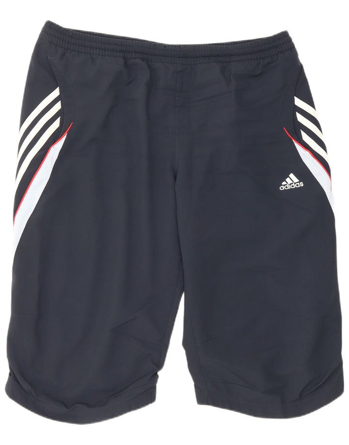 Męskie spodenki sportowe Adidas Climalite, duże, granatowe, z blokami kolorów, poliestrowe