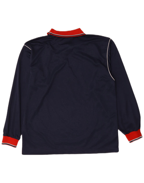 Asics Mens Long Sleeve Polo Shirt XL Navy Blue Colourblock Polyester