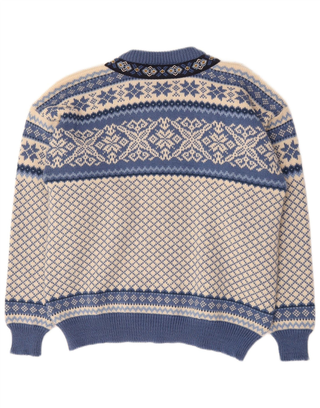 Vintage męski sweter rozpinany, średni niebieski Fair Isle