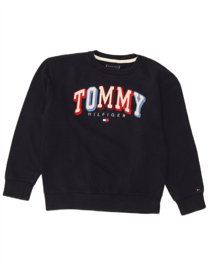 TOMMY HILFIGER Chłopięcy sweter z grafiką, 11-12 lat, granatowy, bawełniany