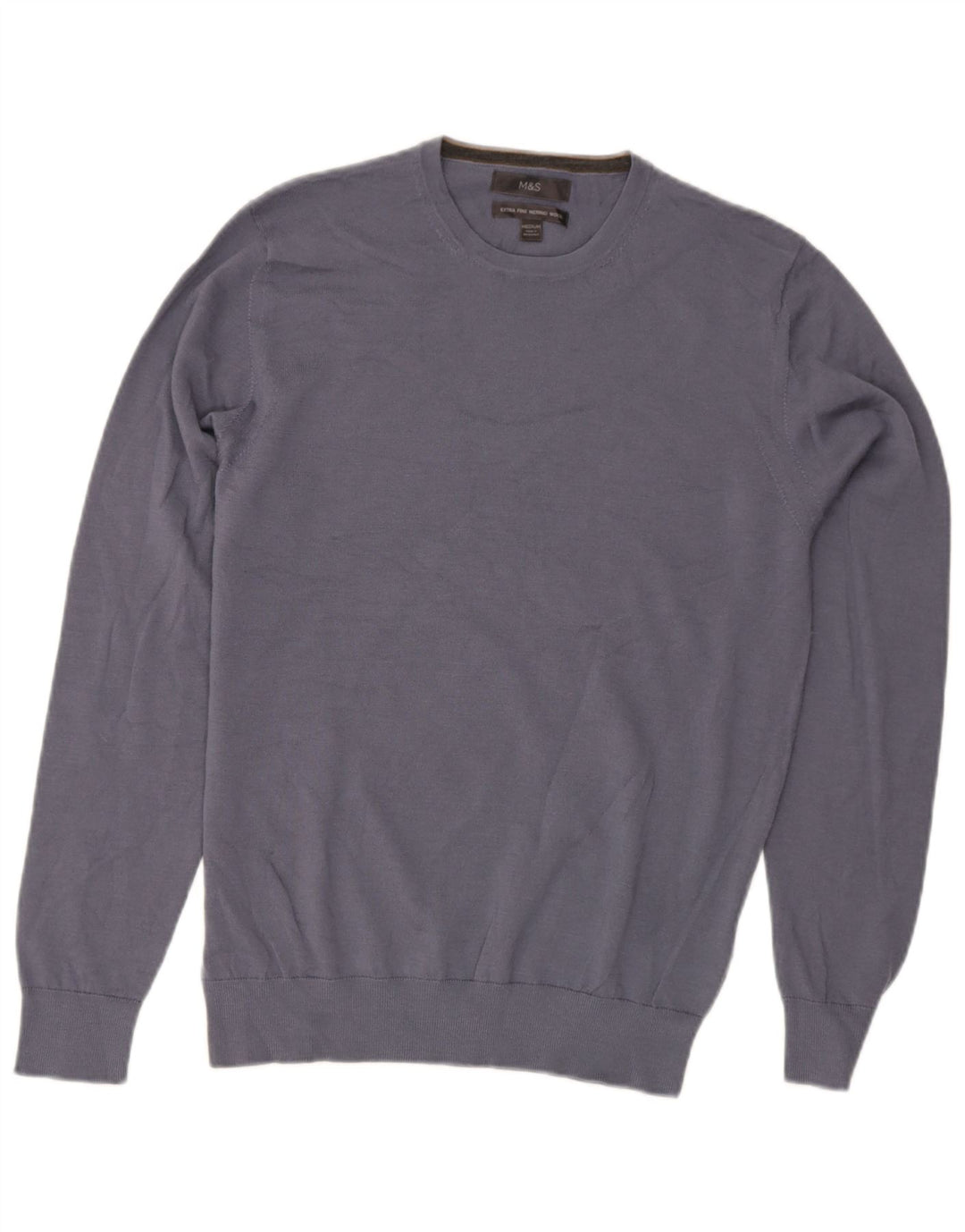 Marks & Spencer Męski sweter z okrągłym dekoltem, średnioniebieski, wełniany