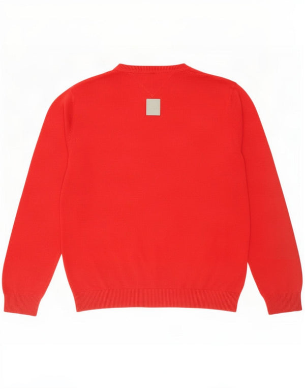 Męski sweter Tommy Hilfiger z dekoltem w kształcie litery V, duży, czerwony, bawełniany