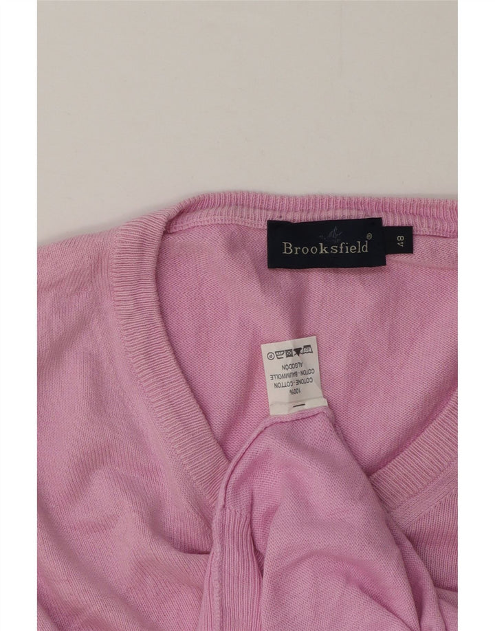 Męski sweter Brooksfield z dekoltem w szpic IT 48 Średni różowy bawełniany