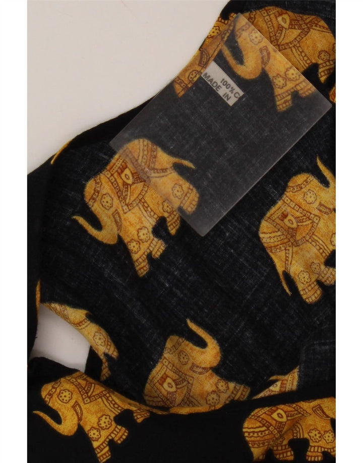 Damska sukienka letnia bez rękawów w stylu VINTAGE UK 12, średnia czarna bawełna z nadrukiem zwierzęcym