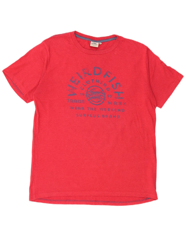 Męski T-shirt z grafiką WEIRD FISH, duży, czerwony, bawełniany